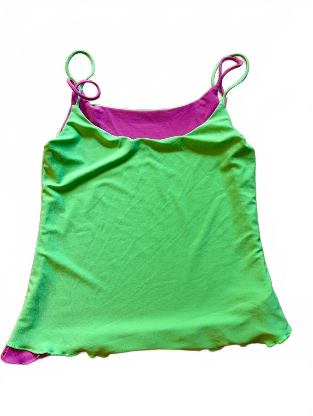 Vintage Y2K Chickaboom Reversible Neon Pink Green Tank Top Size M Deadstock